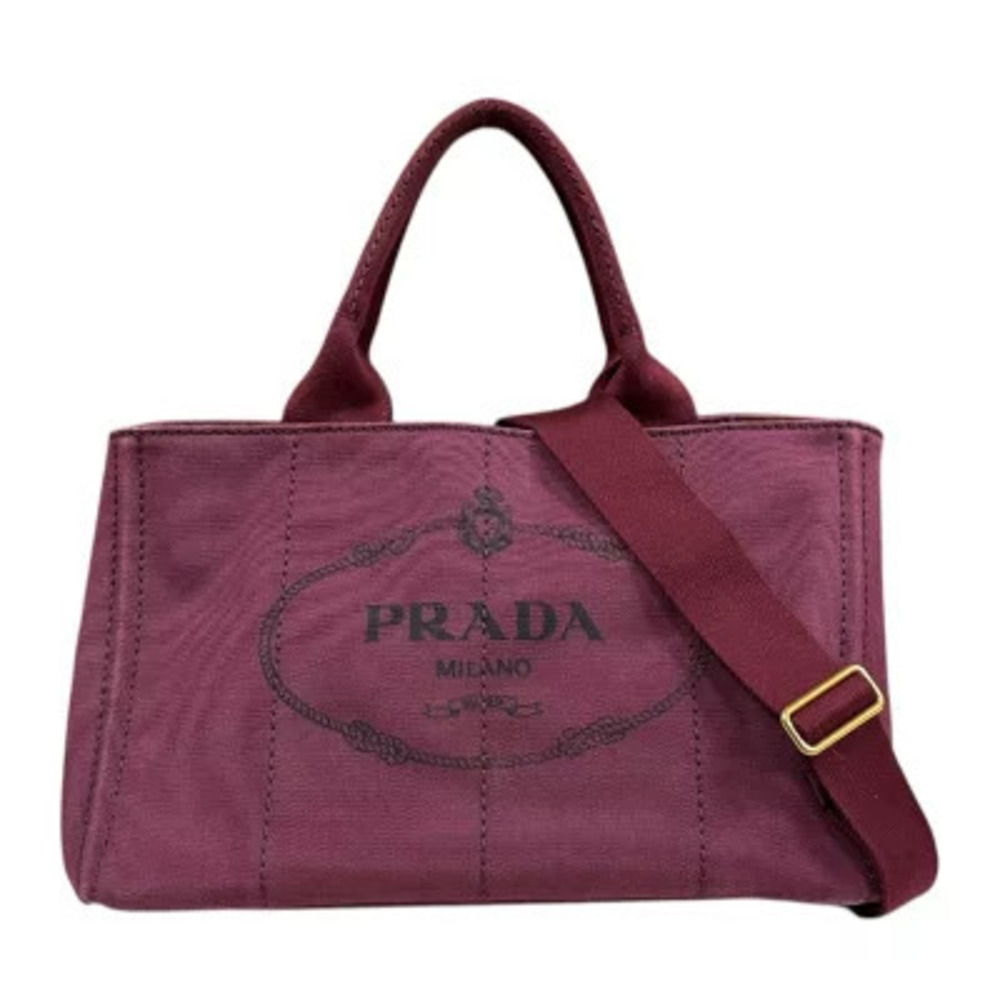 Prada Canapa Tote Shoulder Bag Canvas Red